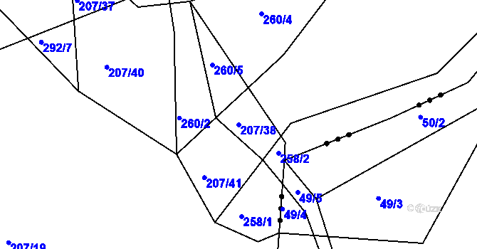 Parcela st. 207/38 v KÚ Spůle u Čkyně, Katastrální mapa
