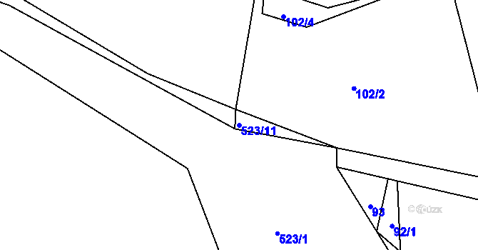 Parcela st. 523/11 v KÚ Spůle u Čkyně, Katastrální mapa