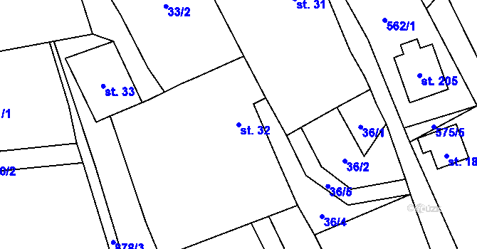 Parcela st. 32 v KÚ Člunek, Katastrální mapa