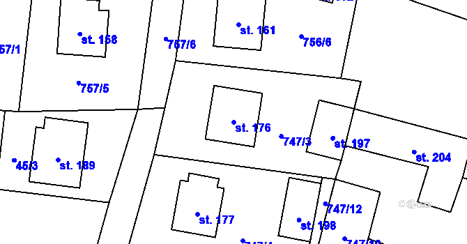 Parcela st. 176 v KÚ Člunek, Katastrální mapa