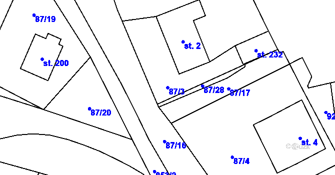 Parcela st. 87/3 v KÚ Člunek, Katastrální mapa