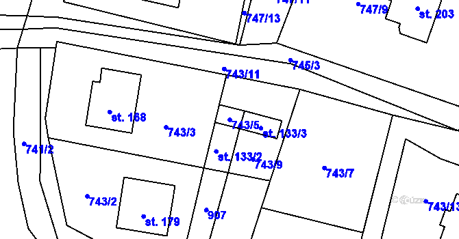 Parcela st. 743/5 v KÚ Člunek, Katastrální mapa
