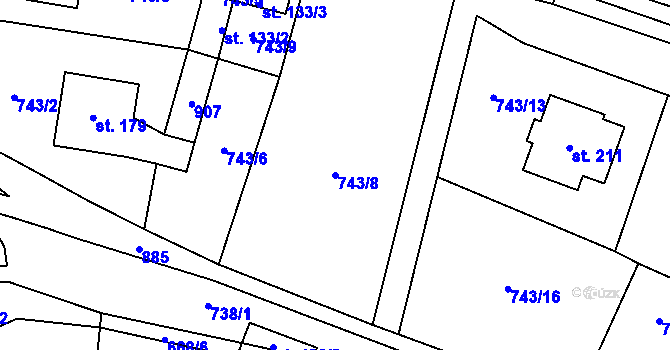 Parcela st. 743/8 v KÚ Člunek, Katastrální mapa