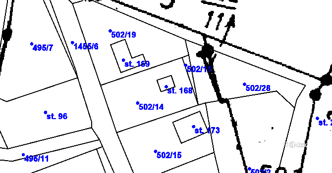 Parcela st. 168 v KÚ Kunějov, Katastrální mapa
