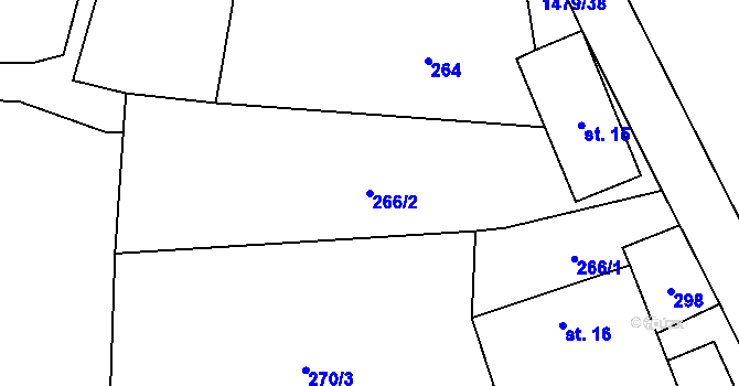 Parcela st. 266/2 v KÚ Kunějov, Katastrální mapa