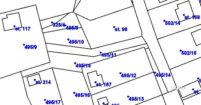 Parcela st. 495/11 v KÚ Kunějov, Katastrální mapa