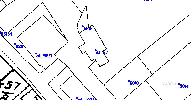 Parcela st. 57 v KÚ Lomy u Kunžaku, Katastrální mapa