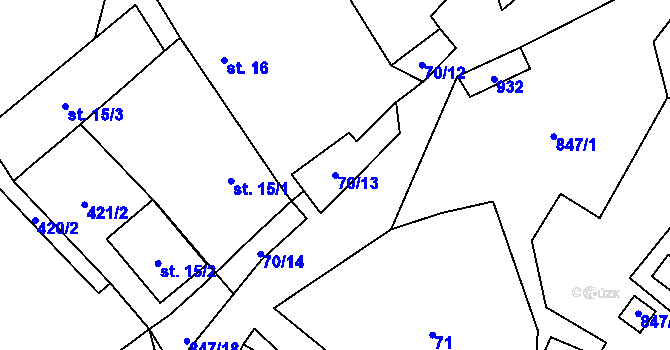 Parcela st. 70/13 v KÚ Lomy u Kunžaku, Katastrální mapa