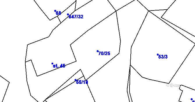 Parcela st. 70/25 v KÚ Lomy u Kunžaku, Katastrální mapa