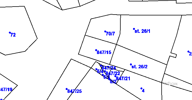 Parcela st. 847/15 v KÚ Lomy u Kunžaku, Katastrální mapa