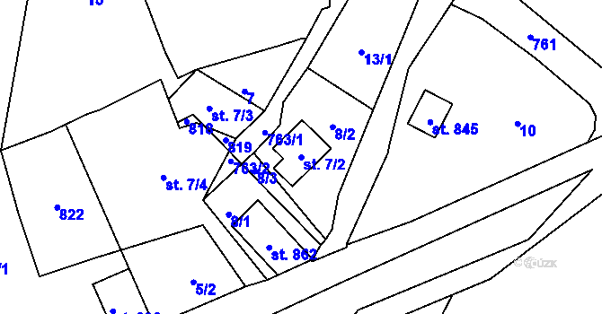 Parcela st. 7/2 v KÚ Čtyřkoly, Katastrální mapa