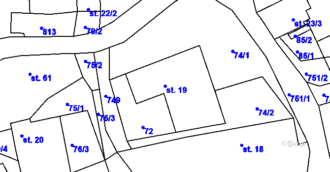 Parcela st. 19 v KÚ Čtyřkoly, Katastrální mapa