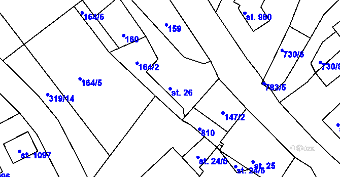 Parcela st. 26 v KÚ Čtyřkoly, Katastrální mapa