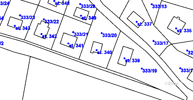 Parcela st. 340 v KÚ Čtyřkoly, Katastrální mapa