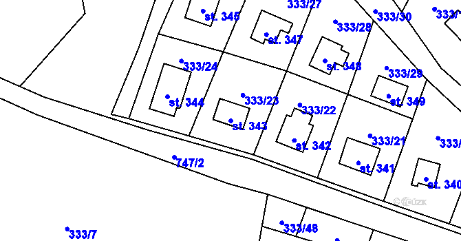 Parcela st. 343 v KÚ Čtyřkoly, Katastrální mapa