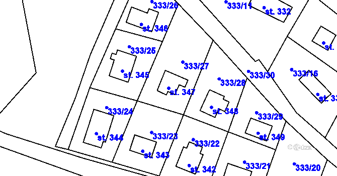 Parcela st. 347 v KÚ Čtyřkoly, Katastrální mapa