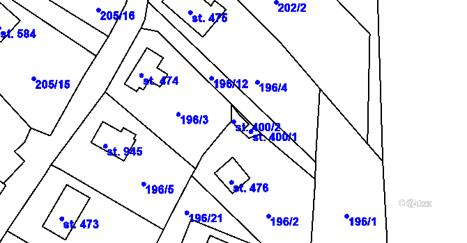 Parcela st. 400/2 v KÚ Čtyřkoly, Katastrální mapa