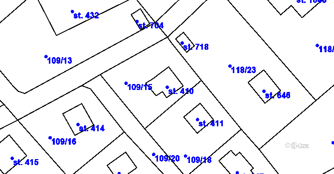Parcela st. 410 v KÚ Čtyřkoly, Katastrální mapa