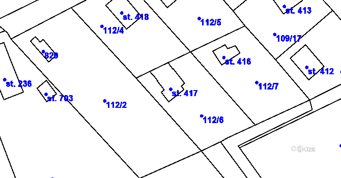 Parcela st. 417 v KÚ Čtyřkoly, Katastrální mapa