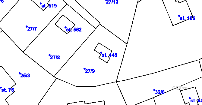Parcela st. 445 v KÚ Čtyřkoly, Katastrální mapa