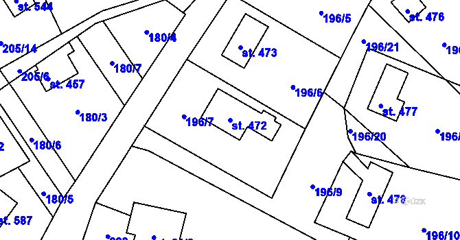 Parcela st. 472 v KÚ Čtyřkoly, Katastrální mapa