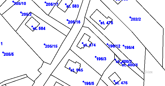 Parcela st. 474 v KÚ Čtyřkoly, Katastrální mapa