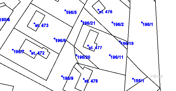 Parcela st. 477 v KÚ Čtyřkoly, Katastrální mapa