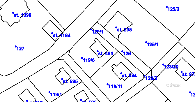 Parcela st. 481 v KÚ Čtyřkoly, Katastrální mapa