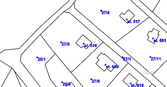 Parcela st. 518 v KÚ Čtyřkoly, Katastrální mapa