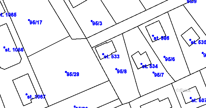 Parcela st. 533 v KÚ Čtyřkoly, Katastrální mapa