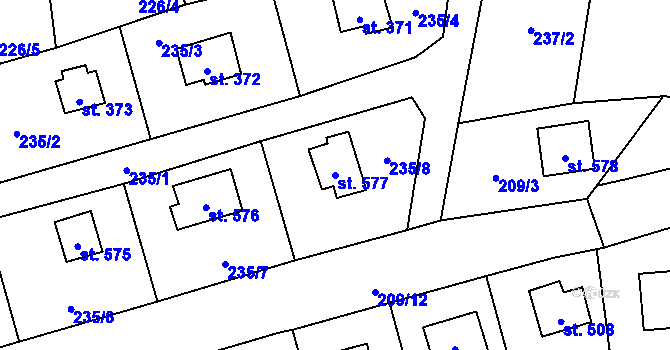 Parcela st. 577 v KÚ Čtyřkoly, Katastrální mapa