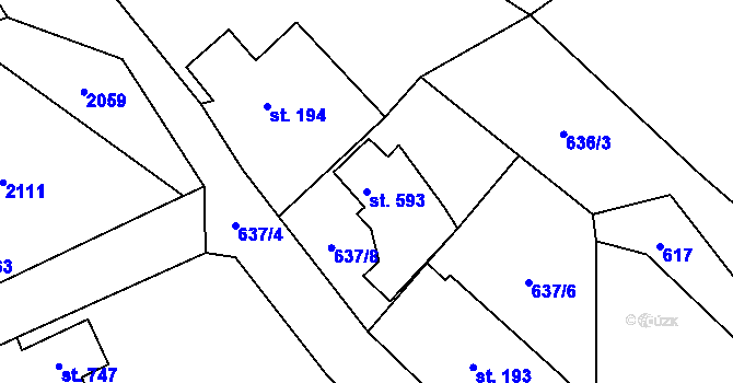 Parcela st. 593 v KÚ Čtyřkoly, Katastrální mapa