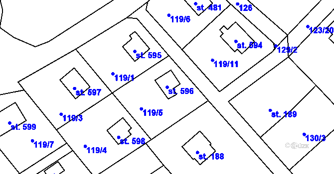 Parcela st. 596 v KÚ Čtyřkoly, Katastrální mapa