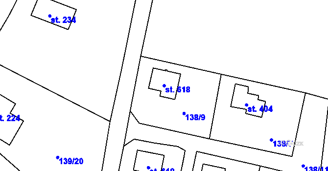 Parcela st. 618 v KÚ Čtyřkoly, Katastrální mapa
