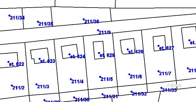 Parcela st. 625 v KÚ Čtyřkoly, Katastrální mapa