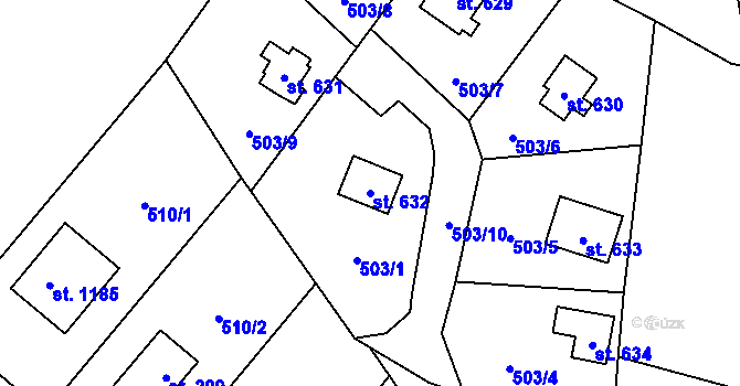 Parcela st. 632 v KÚ Čtyřkoly, Katastrální mapa