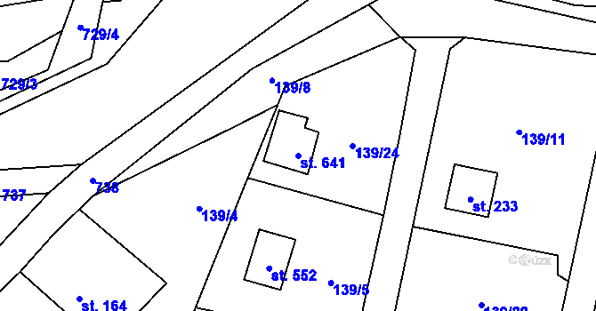 Parcela st. 641 v KÚ Čtyřkoly, Katastrální mapa