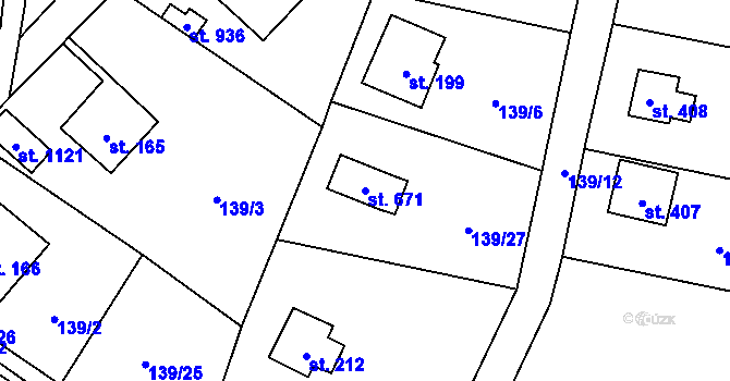 Parcela st. 671 v KÚ Čtyřkoly, Katastrální mapa