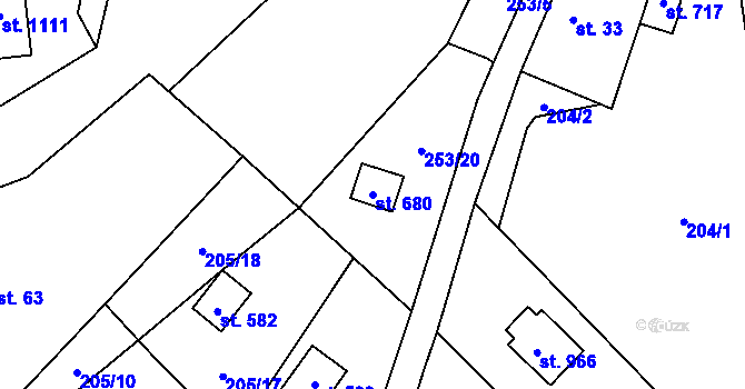 Parcela st. 680 v KÚ Čtyřkoly, Katastrální mapa
