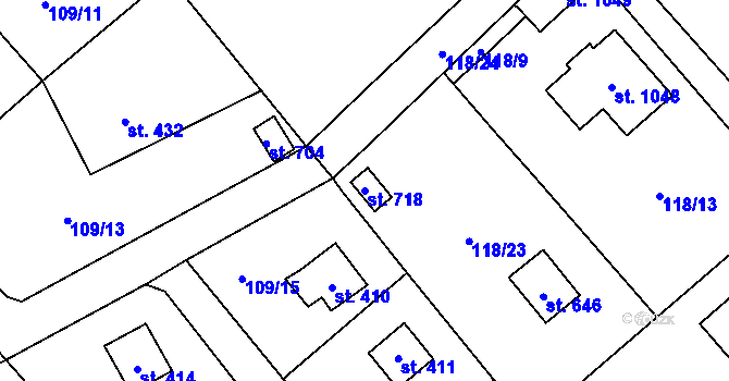 Parcela st. 718 v KÚ Čtyřkoly, Katastrální mapa