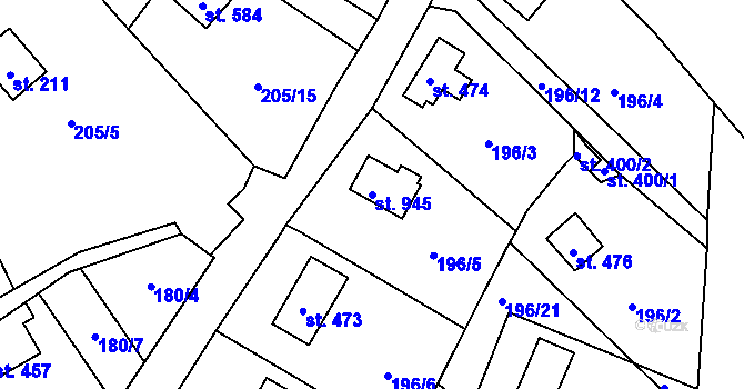 Parcela st. 945 v KÚ Čtyřkoly, Katastrální mapa