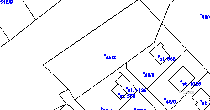 Parcela st. 45/3 v KÚ Čtyřkoly, Katastrální mapa