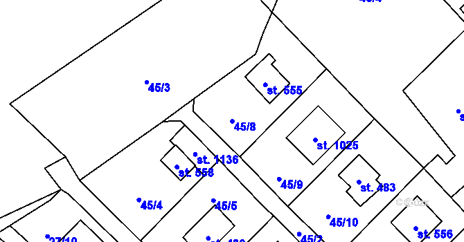 Parcela st. 45/8 v KÚ Čtyřkoly, Katastrální mapa