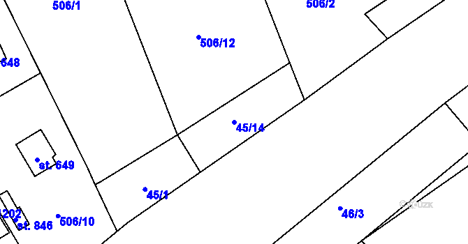 Parcela st. 45/14 v KÚ Čtyřkoly, Katastrální mapa