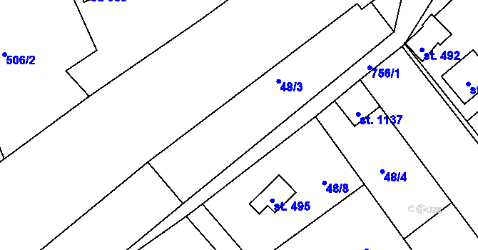 Parcela st. 48/3 v KÚ Čtyřkoly, Katastrální mapa