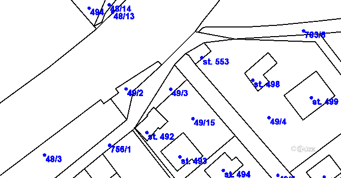 Parcela st. 49/3 v KÚ Čtyřkoly, Katastrální mapa