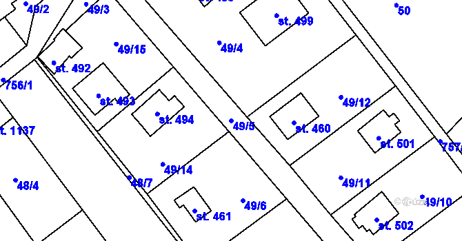 Parcela st. 49/5 v KÚ Čtyřkoly, Katastrální mapa