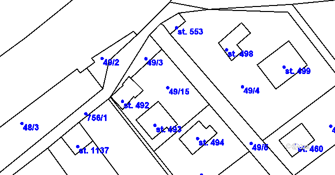 Parcela st. 49/15 v KÚ Čtyřkoly, Katastrální mapa