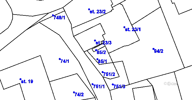 Parcela st. 85/2 v KÚ Čtyřkoly, Katastrální mapa