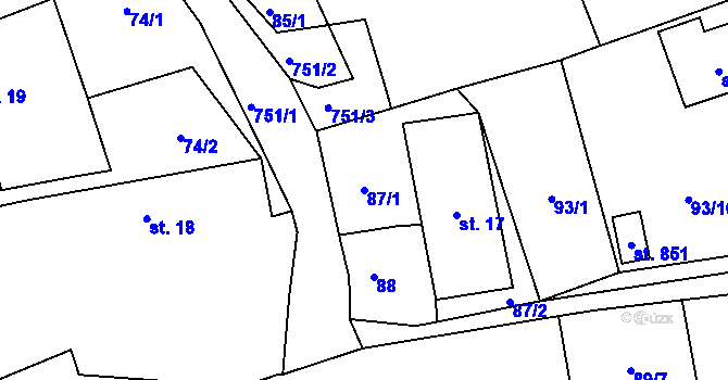 Parcela st. 87/1 v KÚ Čtyřkoly, Katastrální mapa